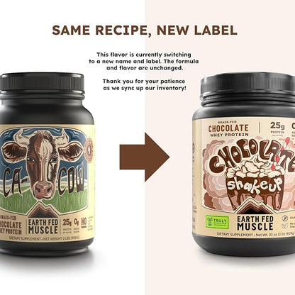 Earth Fed Muscle Ca-Cow! Chocolate Truly Grass Fed Whey 2lb - No Fillers, Flow Agents, or Synthetic Blends, Soy Free, Non GMO and Hormone Free (Chocolate)