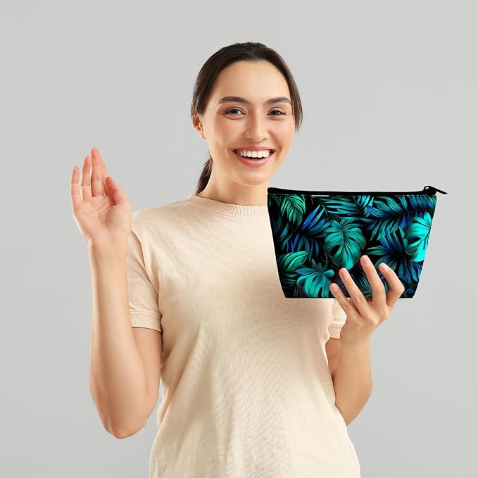 Palm Leaf Makeup Bags for Women - Hawaiian Cosmetic Bag for Vacation Large Capacity Toiletry Bags and 1Ps Mini Portable Pouch