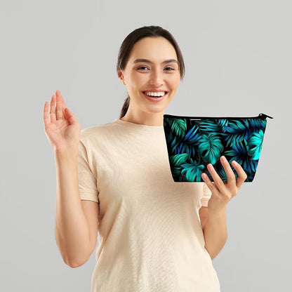 Palm Leaf Makeup Bags for Women - Hawaiian Cosmetic Bag for Vacation Large Capacity Toiletry Bags and 1Ps Mini Portable Pouch