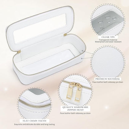 Makeup Brush Case Clear Travel Cosmetic & Toiletry Bag Small Makeup Bag with Zipper Purse Organizer Car Essential Bag for Women (White, SLIM)