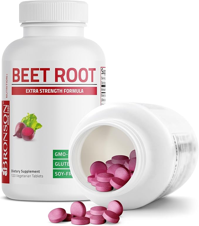 Bronson Beet Root Extra Strength (Equivalent to 2000mg Beet Root per Serving from 500mg 4:1 Extract), Non-GMO, 120 Vegetarian Tablets