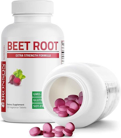 Bronson Beet Root Extra Strength (Equivalent to 2000mg Beet Root per Serving from 500mg 4:1 Extract), Non-GMO, 120 Vegetarian Tablets