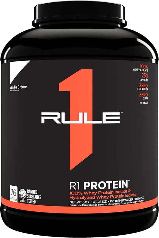 Rule One Proteins R1 Protein - 25g Fast-Acting, Super-Pure 100% Isolate and Hydrolysate Protein Powder with 6g BCAAs (5 Pounds*, Vanilla Créme)