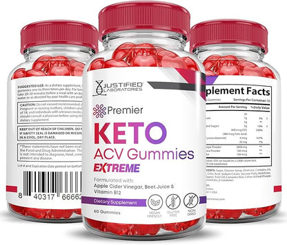 Premier Keto ACV Gummies Extreme 2000MG Premier Keto Gummies Apple Cider Vinegar Formulated with Pomegranate Beet Juice Powder B12 Vegan Non GMO 60 Gummys