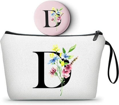 SEAMOON Women Birthday Unique Initial Funny Gifts for Teenage Girl Sister Friends Bridesmaid Personalized Travel Make up Cosmetic Bag with Mirror Valentines Mothers Day Christmas Graduation D