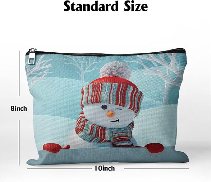Cafl Cute Snowman Makeup Bag Winter Landscape Cosmetic Bag Zipper Cosmetic Pouch Large Travel Linen Make Up Organizer for Purse for Women