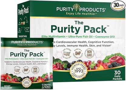 Purity Pack (Elite Multi + Fish Oil + COQ10) - Purity Products - 1280mg of EPA + DHA + Omega-3's from Ultra Pure Fish Oil - Power Packed with Vitamins, Minerals, Super Fruits & more - 30 To-Go Packets