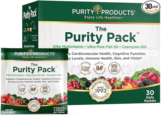 Purity Pack (Elite Multi + Fish Oil + COQ10) - Purity Products - 1280mg of EPA + DHA + Omega-3's from Ultra Pure Fish Oil - Power Packed with Vitamins, Minerals, Super Fruits & more - 30 To-Go Packets