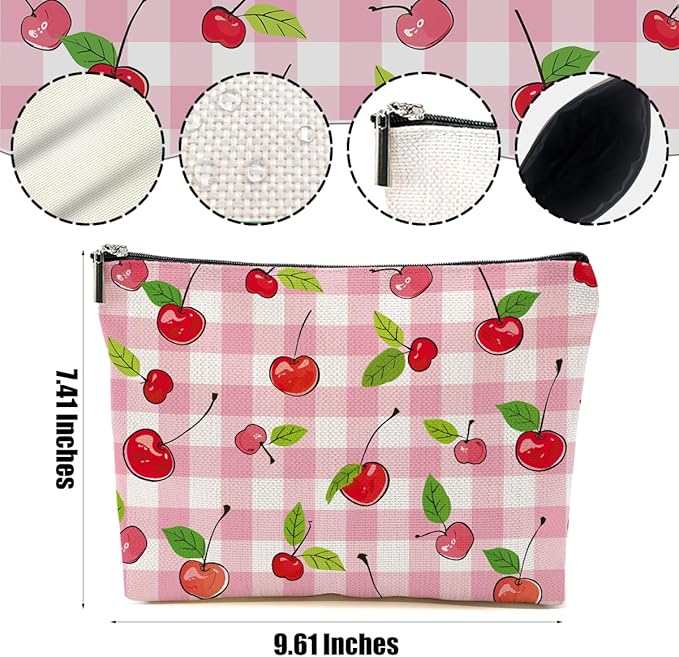 Cherry Makeup Bag Coquette Aesthetic Cosmetic Bag Cherry Gifts for Women Girls Friend Daughter Cherry Themed Gifts Travel Organizer Zipper Pouch Graduation Birthday Friendship Gifts
