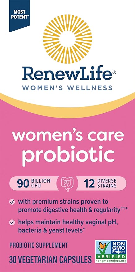 Renew Life Women's Probiotic Capsules, Supports pH Balance for Women, Vaginal, Urinary, Digestive and Immune Health, L. Rhamnosus GG, Dairy, Soy and Gluten-Free, 90 Billion CFU - 30 Ct