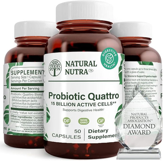 Natural Nutra Probiotic Quattro Supplement for Men & Women, Enhance Your Digestive Function, Improve Your Health, 50 Capsules