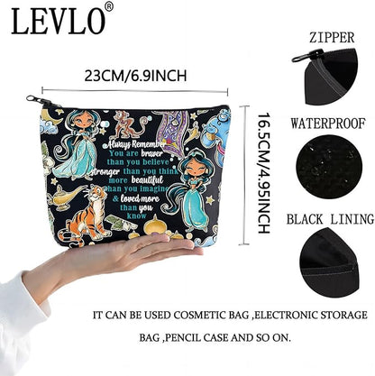 LEVLO Princess Cosmetic Make Up Bag Fans Gift Zipper Pouch Bag For Movie Fans (Black Jasmine)