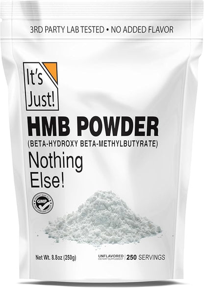 It's Just! - HMB Powder, 250g, Beta-Hydroxy Beta-Methylbutyrate, Free Acid, GMP Compliant, Third-Party Tested (Unflavored, 250g)