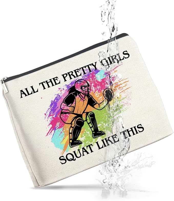 Softball Catcher Makeup Bag - Gifts for Girls and Women - All the Pretty Girls Squat Like This - Cosmetic Zipper Pouch