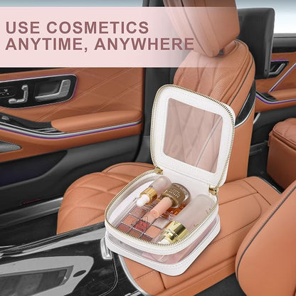 Small Makeup Bag Clear Mini Cosmetic Makeup Case & Toiletry Bag with Zipper Women's Purse Organizer & Car Essentials (White, MINI-2)