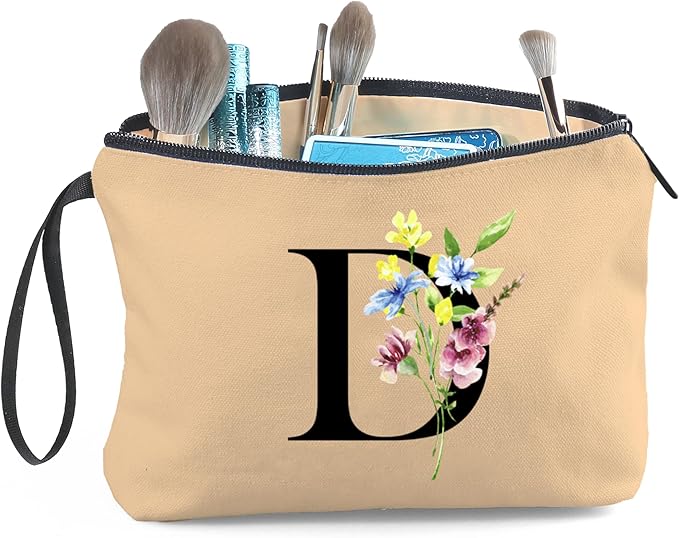 SEAMOON Women Birthday Maid of Honor Monogrammed Gifts for Bride Bridesmaid Sister Friend Her Teacher Makeup Cosmetic Bag with Mirror Mothers Day Christmas Graduation D