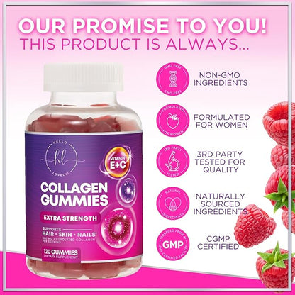 Collagen Peptides for Women - Collagen Gummy with Biotin for Hair, Skin, Nail, Bone & Joint Support, Extra Strength Hydrolyzed Collagen Peptides Supplement for Women & Men, Non-GMO - 120 Gummies