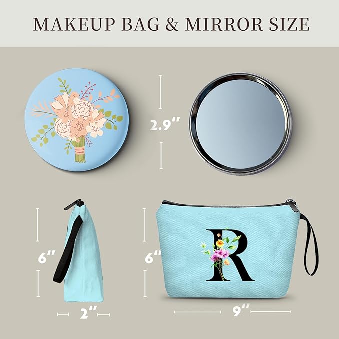 SEAMOON Women Birthday Maid of Honor Monogrammed Gifts for Bride Bridesmaid Sister Friend Her Teacher Makeup Cosmetic Bag with Mirror Mothers Day Christmas Graduation R