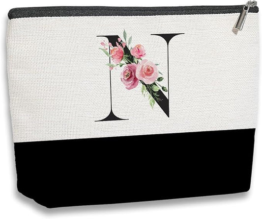 Initial Makeup Bag, Personalized Gifts for Women, Personalized Makeup Bag, Bridesmaid Gifts, Cosmetic bags for Women (Letter N)