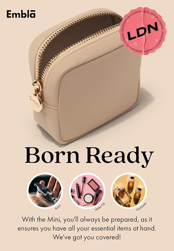 Embla Makeup Bag Travel Cosmetics Pouch and Toiletry Bag, Nylon Zipper Pouch Purse, Cute Make Up Organizer Storage Tote for Women Girls, Waterproof Travel Skincare Case, Small Makeup Bags, Honey Beige