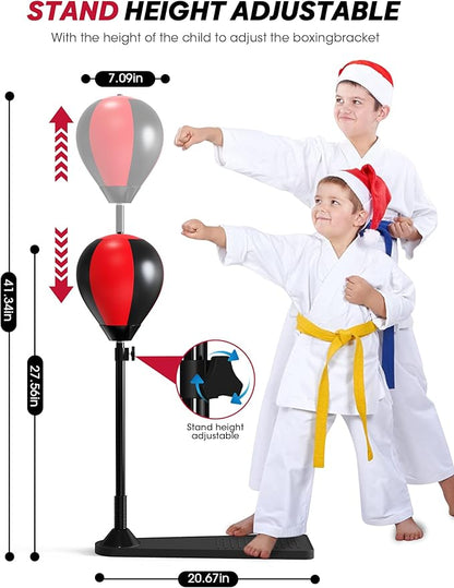 Punching Bag for Kids with Stand, Boxing Bag with Height Adjustable and Boxing Gloves, Kids Punching Ball Set Boxing Combination, Stress Relief & Fitness Toy for Boys & Girls