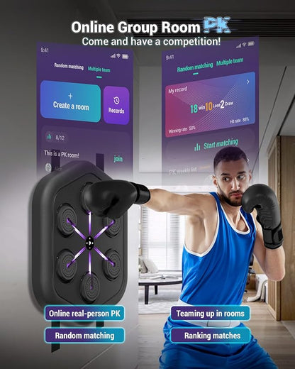 Music Boxing Machine M4, Smart Music Punching Machine with Custom Running Lights, Stereo Sound and APP Control, Wall Mount Boxing Machine for Adults - Home Office Gym Workout Equipment Black