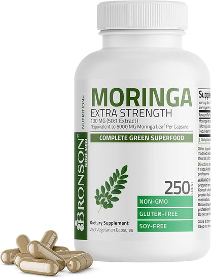 Bronson Moringa Extra Strength Capsules Moringa Oleifera Powder, 250 Count