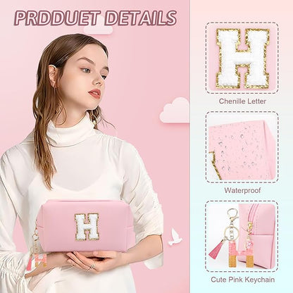 Birthday Gifts for Women Her,Travel Cute Makeup Bag,Large Capacity Cosmetic Bags for Women Makeup Pouch PU Leather Waterproof Cosmetic Bag (H, Pink)