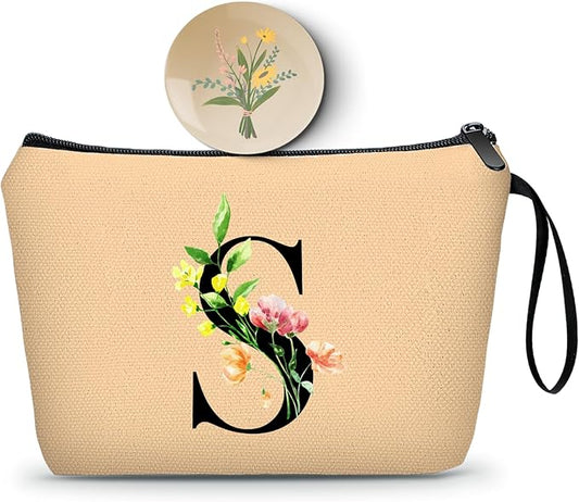 SEAMOON Women Birthday Unique Bride to be Bridal Shower Initial Gifts for Mom Sister Friend Her Teacher Aunt Makeup Cosmetic Bag with Mirror Mothers Day Christmas Graduation S