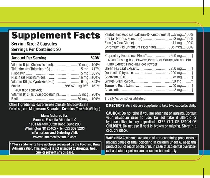 Without Limits Runners Essentials Daily Vitamin Formula - Runners Daily Vitamin - One Month Supply - 60 Capsules