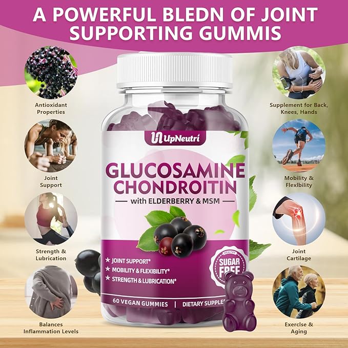 Glucosamine Chondroitin Gummies Sugar Free, Extra Strength 1500mg Glucosamine with Chondroitin MSM & Turmeric, Joint Support Supplement for Men & Women Joint Health (60 Count (Pack of 2))