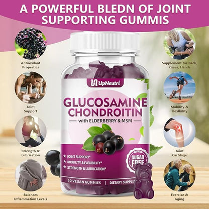 Glucosamine Chondroitin Gummies Sugar Free, Extra Strength 1500mg Glucosamine with Chondroitin MSM & Turmeric, Joint Support Supplement for Men & Women Joint Health (60 Count (Pack of 2))