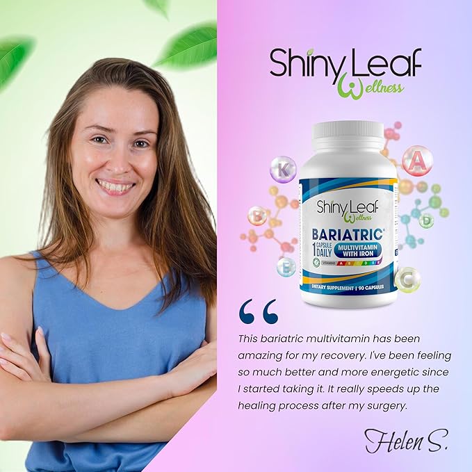Shiny Leaf Bariatric Multivitamin with Iron - 45mg Iron, 360 Capsules, Post WLS Support, for Gastric Sleeve, Bypass and Mini Bypass, High Potency Daily Vitamins, for Women and Men,1 Year Supply