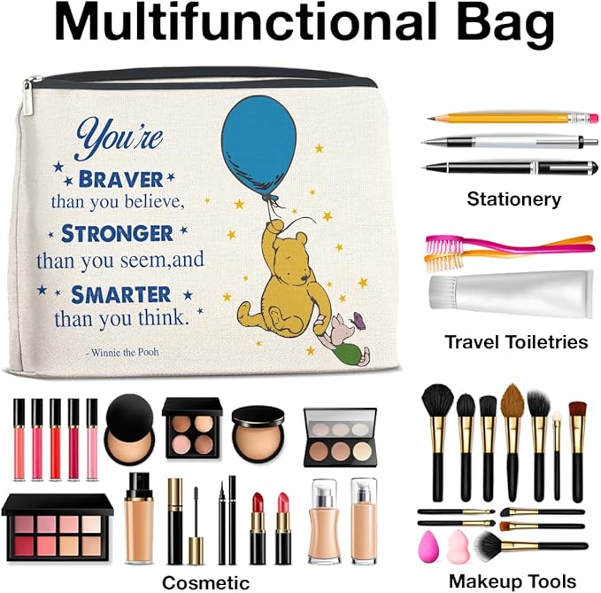 YeleY Friendship Inspirational Winnie the Pooh for Women Winnie the Pooh Cosmetic Makeup Bag for Teens Women Friends Sisters Daughter