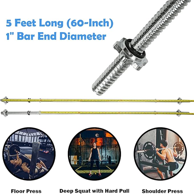 Threaded Chrome Barbell Bar 1-2 Inch Barbell Diameter