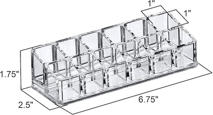 Amazing Abby - Glamour - 12-Slot Acrylic Lipstick Organizer, Lipstick Holder, Lip Gloss Holder, Cosmetic Storage Display, Perfect Storage Solution for Drawer and Vanity (Slot Size: 0.9" x 0.9")