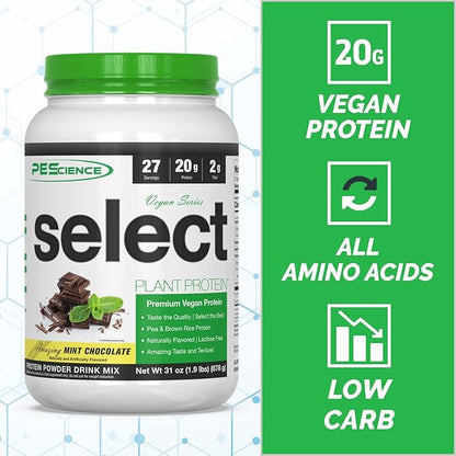 PEScience Select Vegan Plant Based Protein Powder, Mint Chocolate, 27 Serving, Premium Pea and Brown Rice Blend