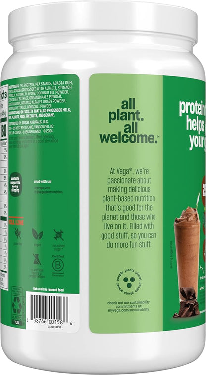 Vega Protein and Greens Protein Powder, Chocolate - 20g Plant Based Protein Plus Veggies, Vegan, Non GMO, Pea Protein for Women and Men, 1.3 lbs