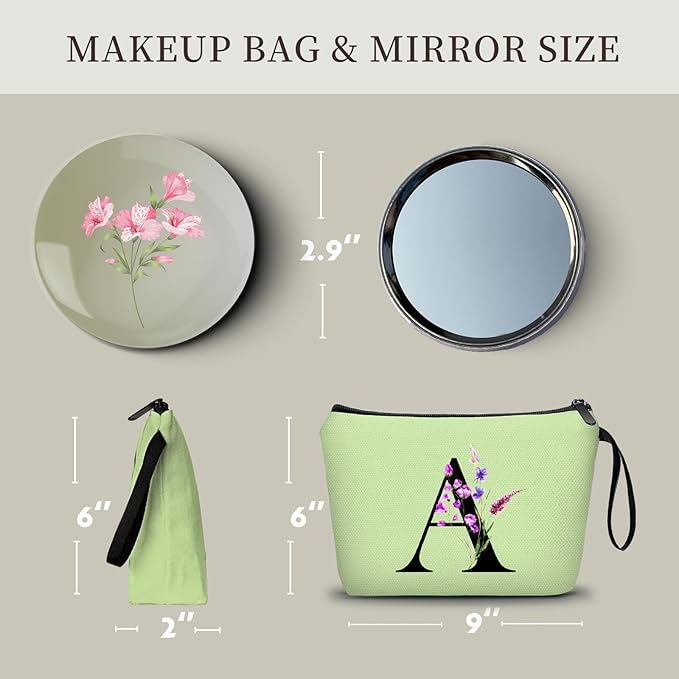 SEAMOON Maid of Honor Friendship Birthday Gifts for Women Her Aunt Sister Bridesmaid Coworkers Bride Personalized Makeup Cosmetic bag with Mirror Mothers Day Christmas Graduation A