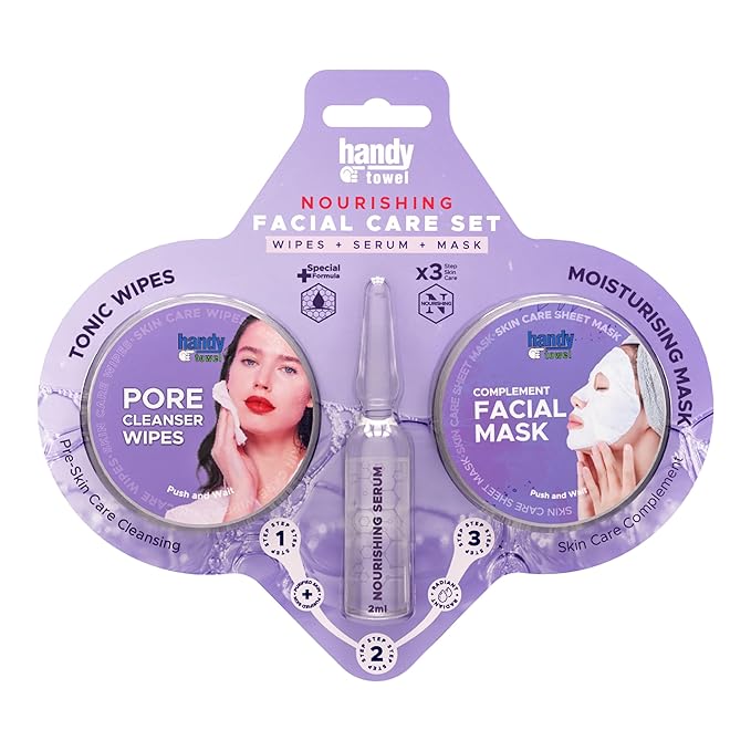 Handy Towel 3-Step Nourishing Facial Care Set, Rejuvenation Essentials Face Kit, Aloe Vera with Hyaluronic Acid, Nourishing Glow Capsule Skin Care Solution, 3 in 1 Purify+Nourish+Revive Beauty Set