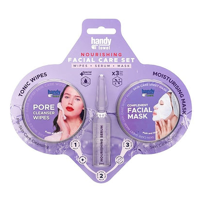 Handy Towel 3-Step Nourishing Facial Care Set, Rejuvenation Essentials Face Kit, Aloe Vera with Hyaluronic Acid, Nourishing Glow Capsule Skin Care Solution, 3 in 1 Purify+Nourish+Revive Beauty Set