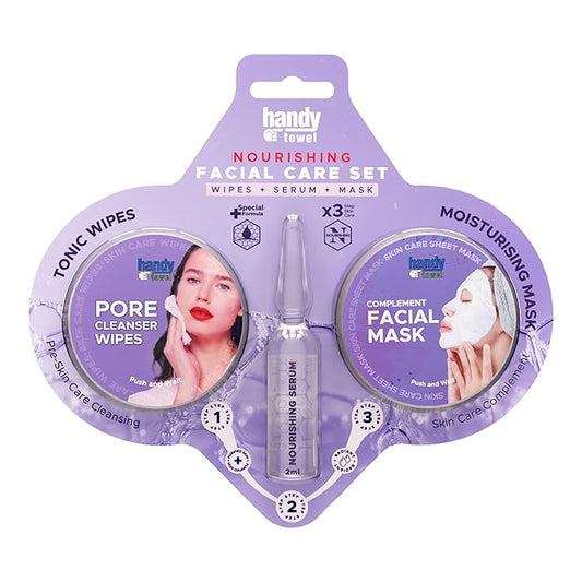 Handy Towel 3-Step Nourishing Facial Care Set, Rejuvenation Essentials Face Kit, Aloe Vera with Hyaluronic Acid, Nourishing Glow Capsule Skin Care Solution, 3 in 1 Purify+Nourish+Revive Beauty Set