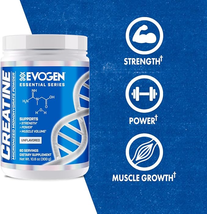 Evogen Creatine Monohydrate | Micronized Creatine Monohydrate for Strength, Power, Muscle Volume, & Enhanced Recovery | Unflavored | 60 Servings