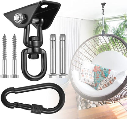 Hammock Hanging Kit,Hanging Chair Hardware 360°Rotating 1200 lb Capacity Hammock Hooks Heavy Duty,Hammock Chair Hanging Kit & Swing Ceiling Hook Snap for Hammock Chair Stand,Seat, Tree,Yoga,Gym(Black)