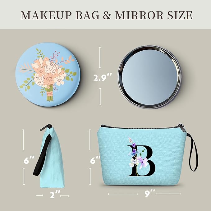 SEAMOON Birthday Inspirational Bridesmaid Proposal Team Small Gifts for Women Mom Aunt Teacher Sister Coworkers Makeup Cosmetic Bag Travel with Mirror Mothers Day Christmas Graduation B