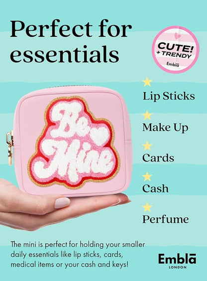 BE MINE Valentine Makeup Bag Travel Cosmetics Pouch and Toiletry Bag, Nylon Zipper Pouch Purse, Cute Make Up Organizer Storage Tote for Women Girls, Travel Skincare Case, Small Makeup Bags, Flamingo