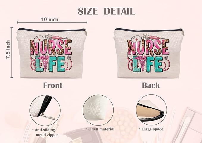 Nurse Life Caduceus Symbol Leopard Makeup Bag Make up Cosmetic Bag Small Zipper Pouch,Nurse Appreciation Gift,Nurses Week Gift,Nursing Gift,Nurse Graduate Gifts