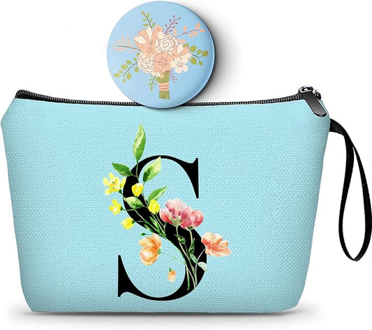SEAMOON Women Birthday Unique Bride to be Bridal Shower Initial Gifts for Mom Sister Friend Her Teacher Aunt Makeup Cosmetic Bag with Mirror Mothers Day Christmas Graduation S