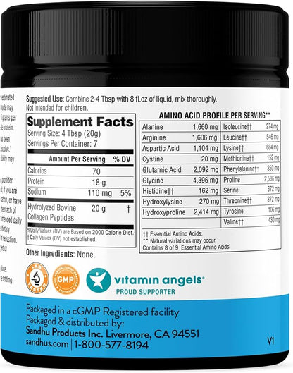 Sandhu's Collagen Peptides Powder|4.9 oz Unflavored| Grass-Fed Hydrolyzed Bovine Collagen |Made in USA| Supports Youthful Skin, Hair, Nails, Mobility, Flexibility, Joint & Bone Health