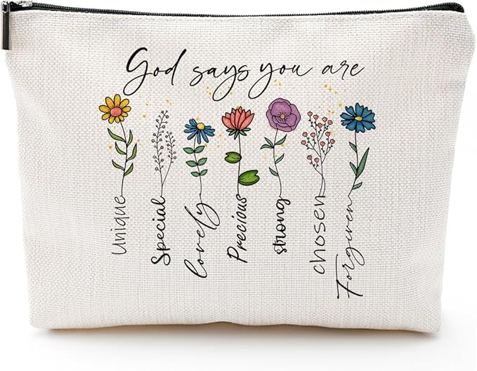 God Says You Are...Christian Gift for Women Inspirational Bible Verse Cosmetic Bags with Zipper Motivational Religious Travel Pouch for Women, Mother, Sister